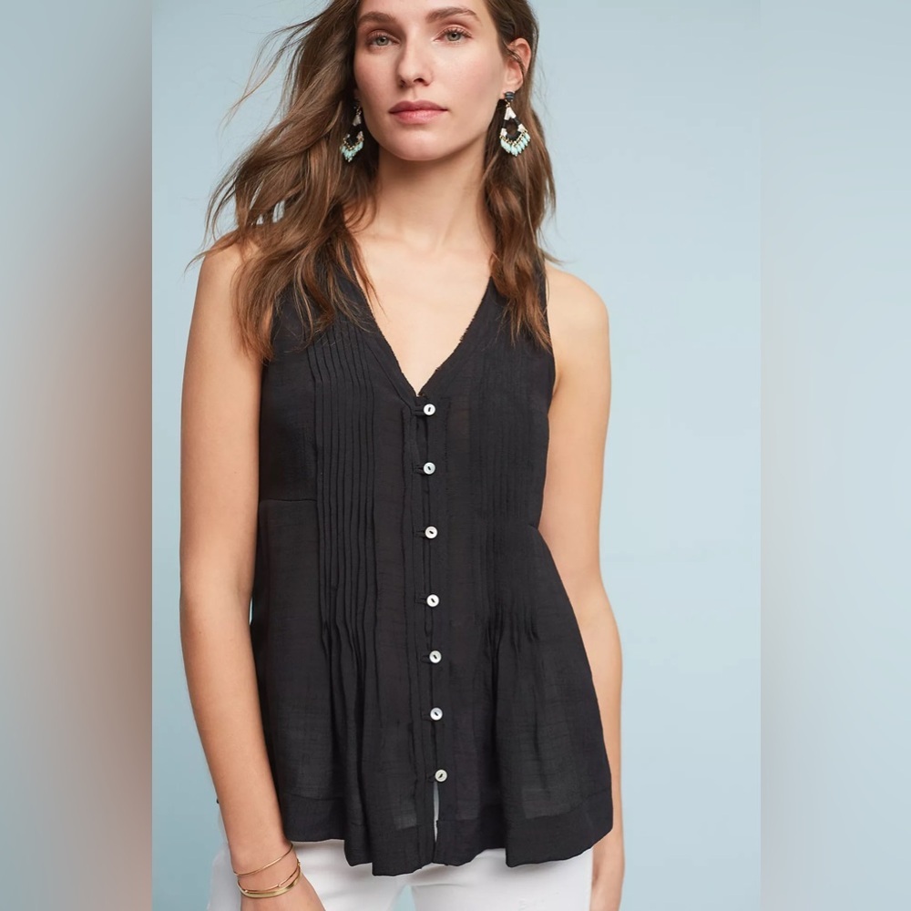 054 MAEVE Women's Pintucked Sleeveless Blouse - Black, Large - Picture 5 of 6